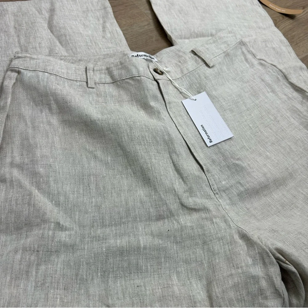 NWT NEW Reformation 100% Linen Freddie Straight Leg Trouser Pant in Oatmeal